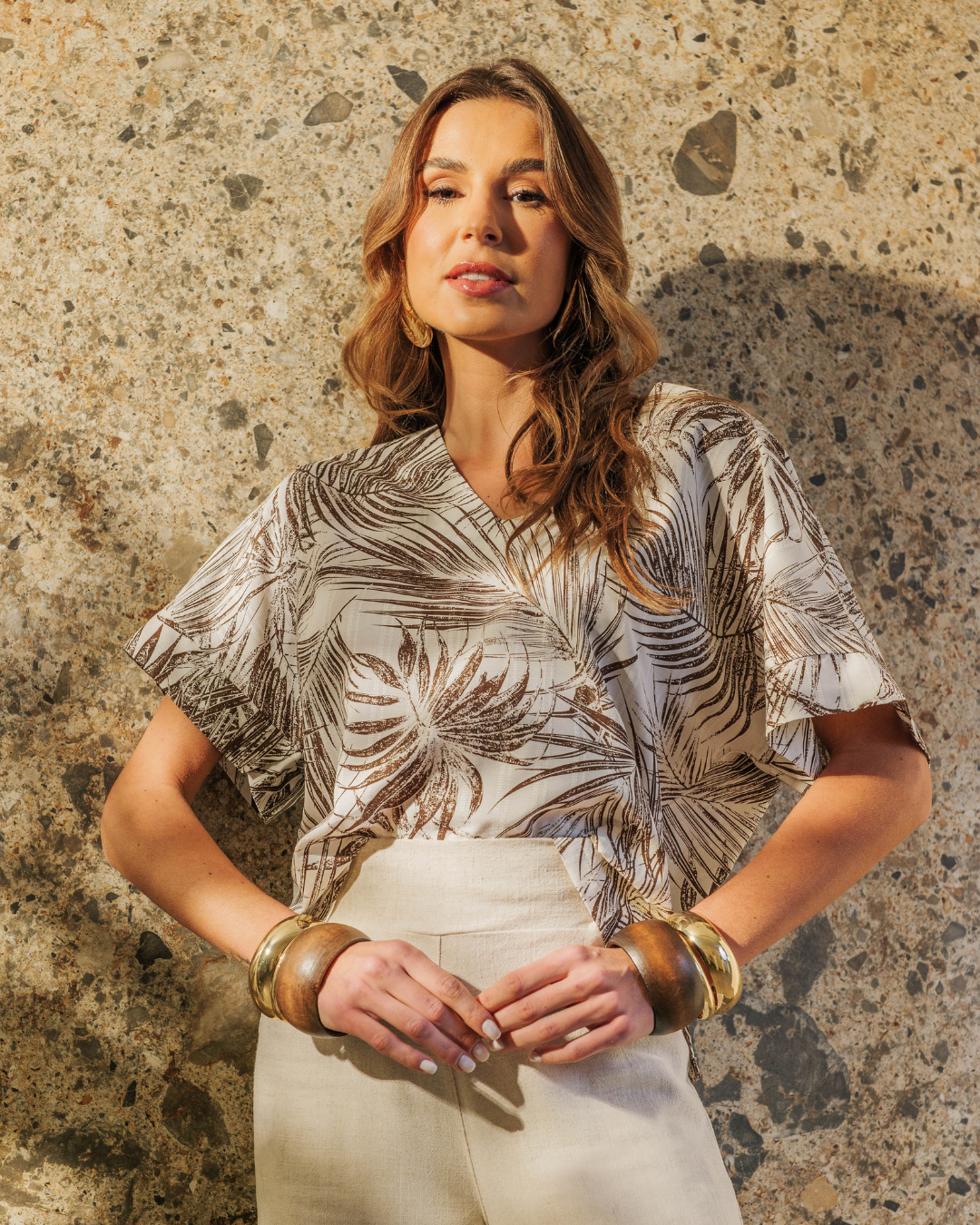 BLUSA DECOTE V LINHO/ESTAMPADA - 3802 - Imagem 5
